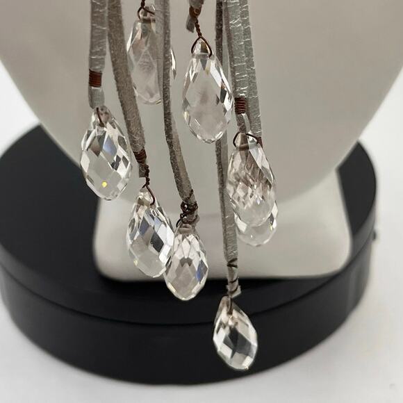 Saachi Gray Metallic Suede Leather Faceted Glass Dangle Rose Gold Necklace - Picture 5 of 8